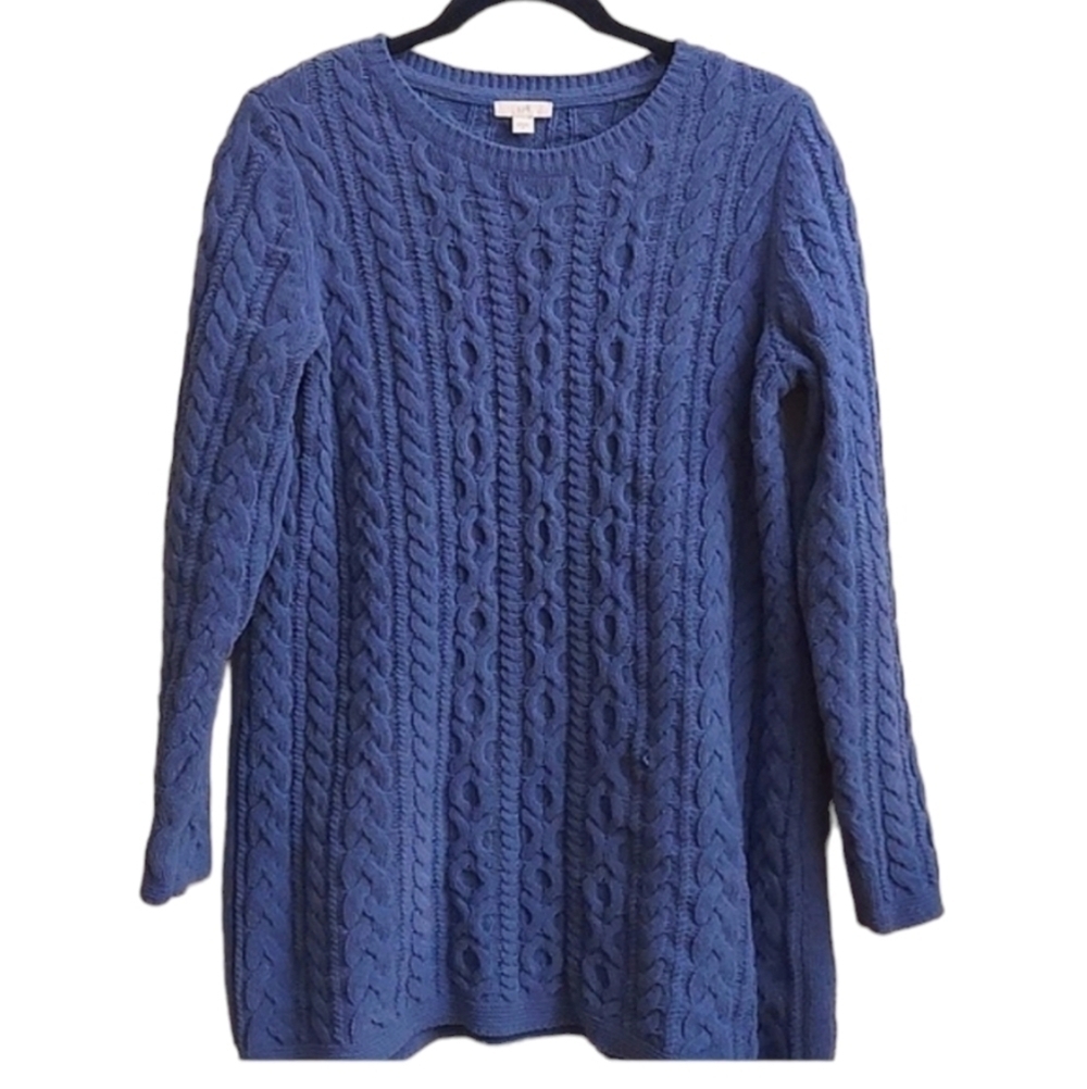 J JILL Cable Knit Chenille Long Sleeve Tunic Sweater
